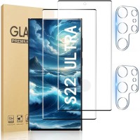 [2+2 Pack] Galaxy S22 Ultra 5G Screen Protector, 2 Pack Tempered Glass Screen Protector +2 Pack Tempered Glass Camera Lens Protector,3D Curved,9H Tempered Glass,Touch Sensitive,Fingerprint Support.