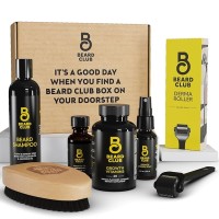 The Beard Club Advanced Beard Growth Kit - Derma Roller, Beard Oil, Vitamins and Beard Spray, Beard Shampoo and Beard Brush - Gift Set